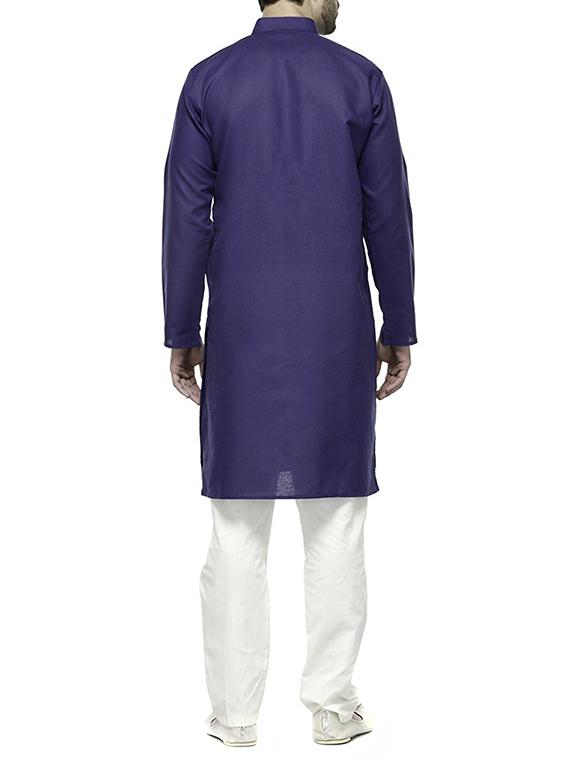 dark blue cotton kurta pyjama set - 13160467 - Zoom Image - 3