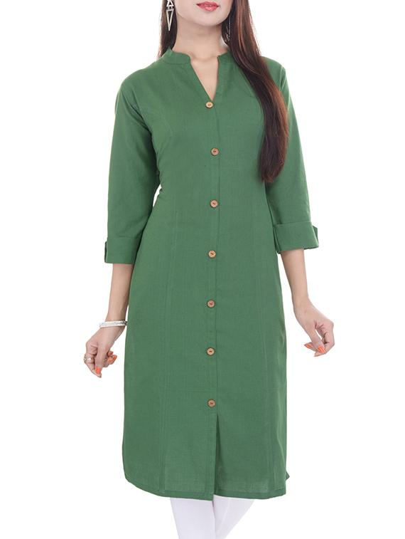 green cotton straight kurta - 13160643 - Zoom Image - 1