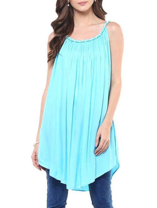 light blue solid rayon tunic - 13163480 - Standard Image - 1