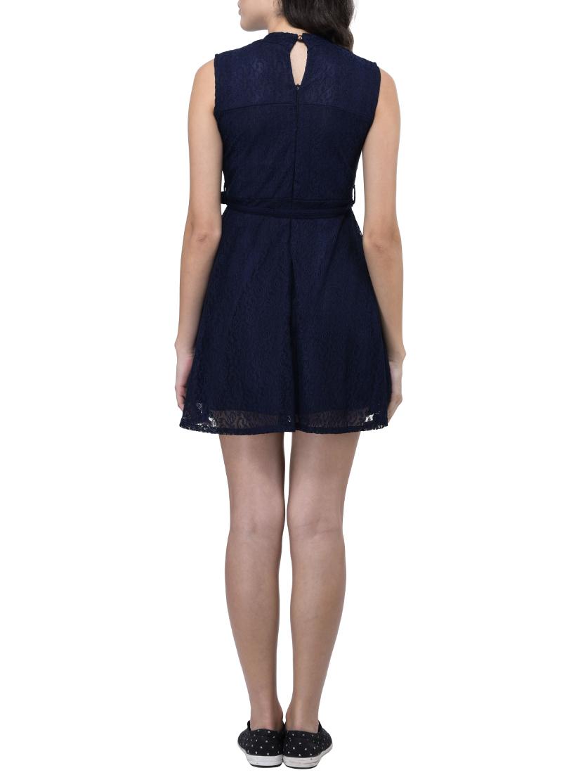 mock neck laced belted dress - 13169888 - Zoom Image - 3