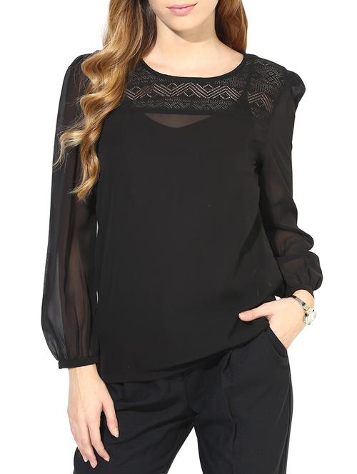 black poly georgette laced top - 1317210 -  Standard Image - 0