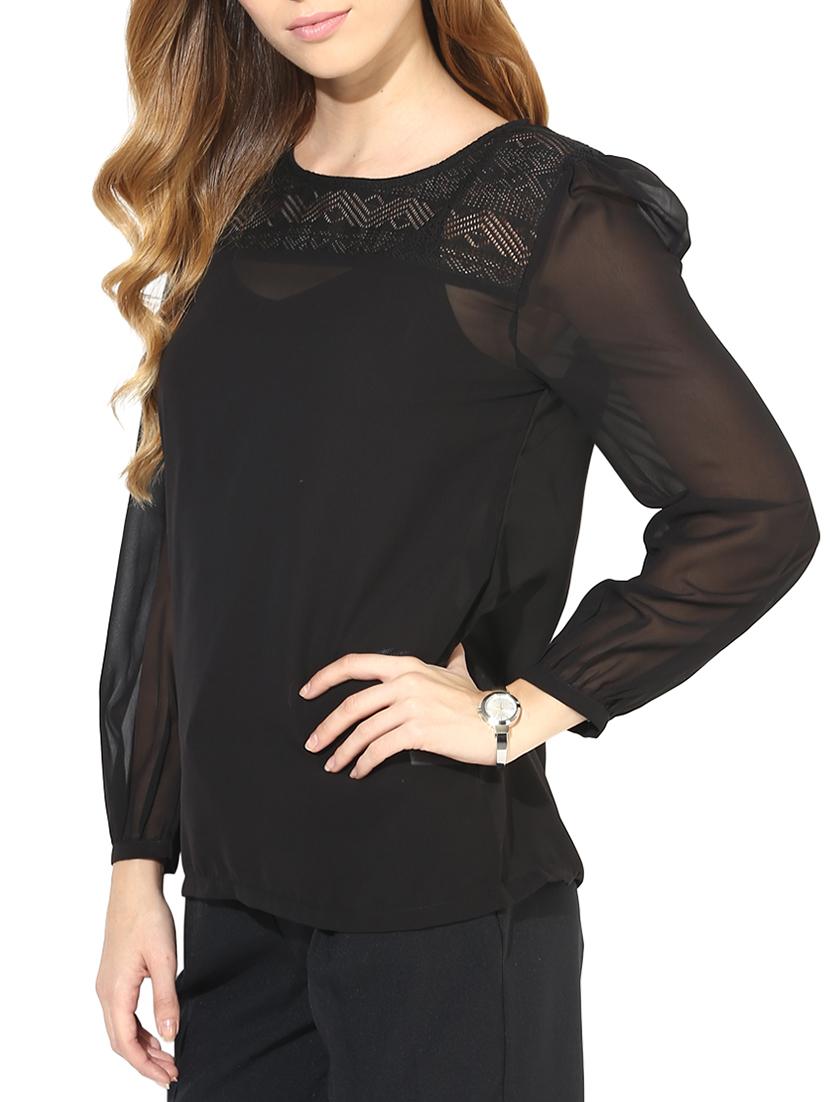 black poly georgette laced top - 1317210 - Zoom Image - 2