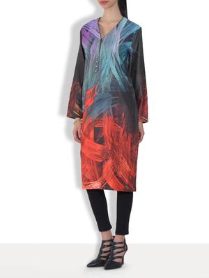 multicolored digital printed long sleeves woolen kurta - 1317509 - Standard Image - 2