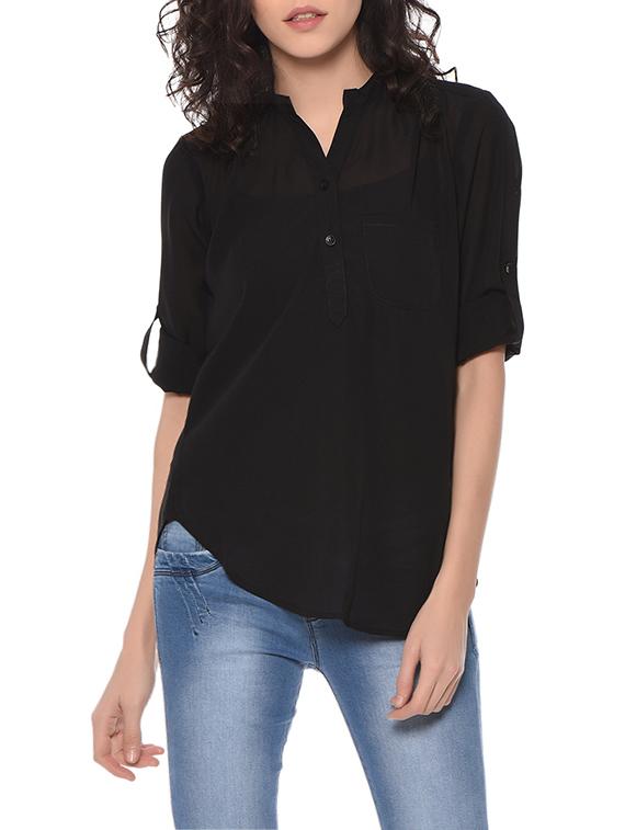 black polyester regular top - 13175215 - Zoom Image - 1