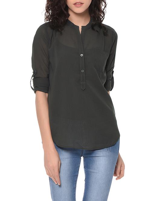 women's straight mandarin neck top - 13175231 -  Standard Image - 0