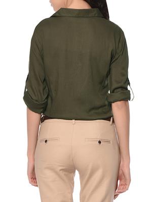 olive green rayon regular shirt - 13175236 - Standard Image - 3