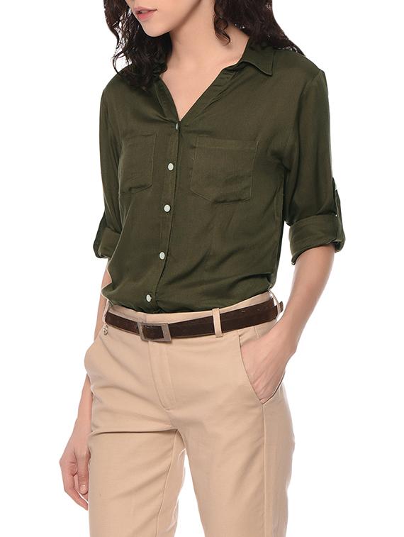 olive green rayon regular shirt - 13175236 - Zoom Image - 2