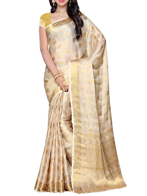 women's self design beige colored saree with blouse - 13176748 -  Standard Image - 0