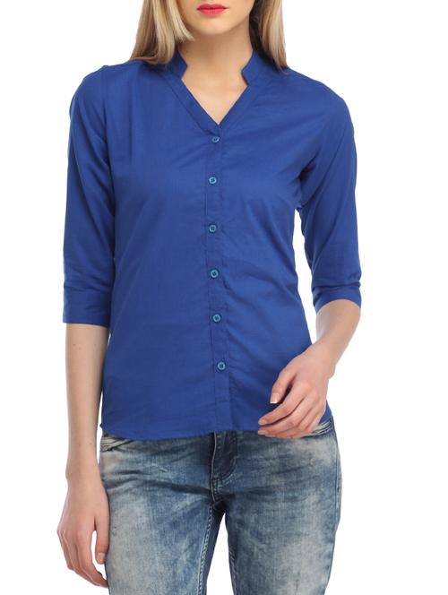 mandarin neck solid shirt - 13180038 - Standard Image - 1