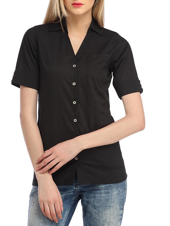 solid black crepe shirt - 13180039 - Zoom Image - 1