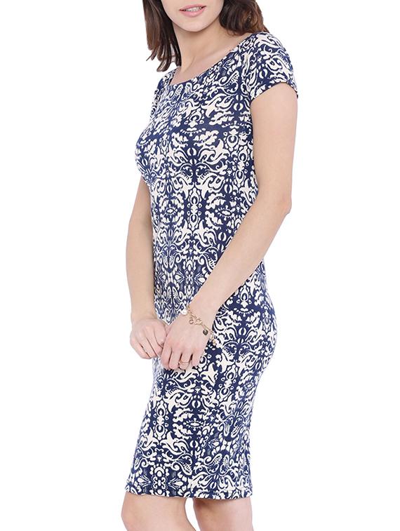 boat neck printed pencil dress - 13181850 - Zoom Image - 2