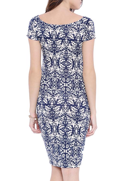 boat neck printed pencil dress - 13181850 - Zoom Image - 3