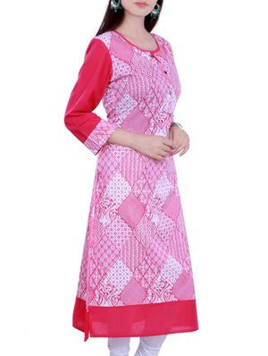 pink cotton straight kurta - 13184156 - Standard Image - 2