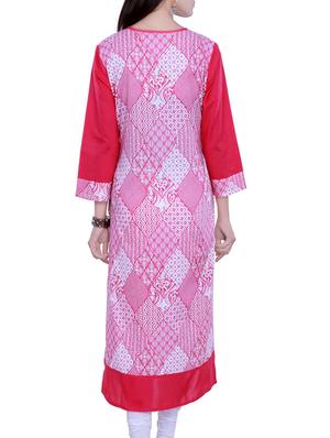 pink cotton straight kurta - 13184156 - Standard Image - 3