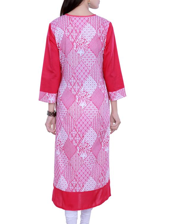 pink cotton straight kurta - 13184156 - Zoom Image - 3