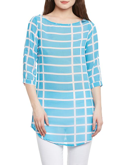 blue georgette check tunic - 13184364 - Standard Image - 1