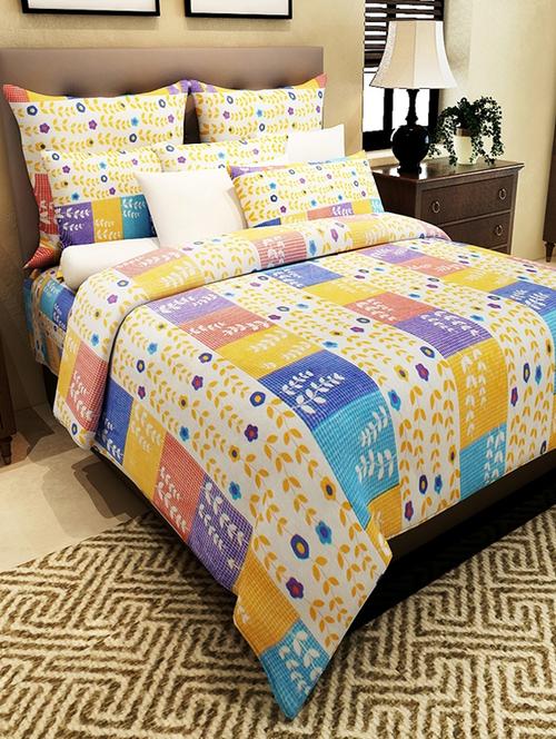 amethyst cotton printed double bedsheet with two pillow covers - 13184880 - Standard Image - 1