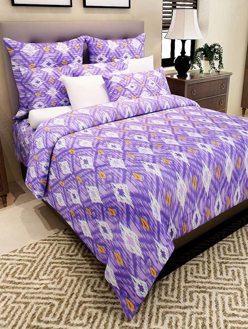 amethyst cotton ikat print double bedsheet with two pillow covers - 13184884 - Standard Image - 1