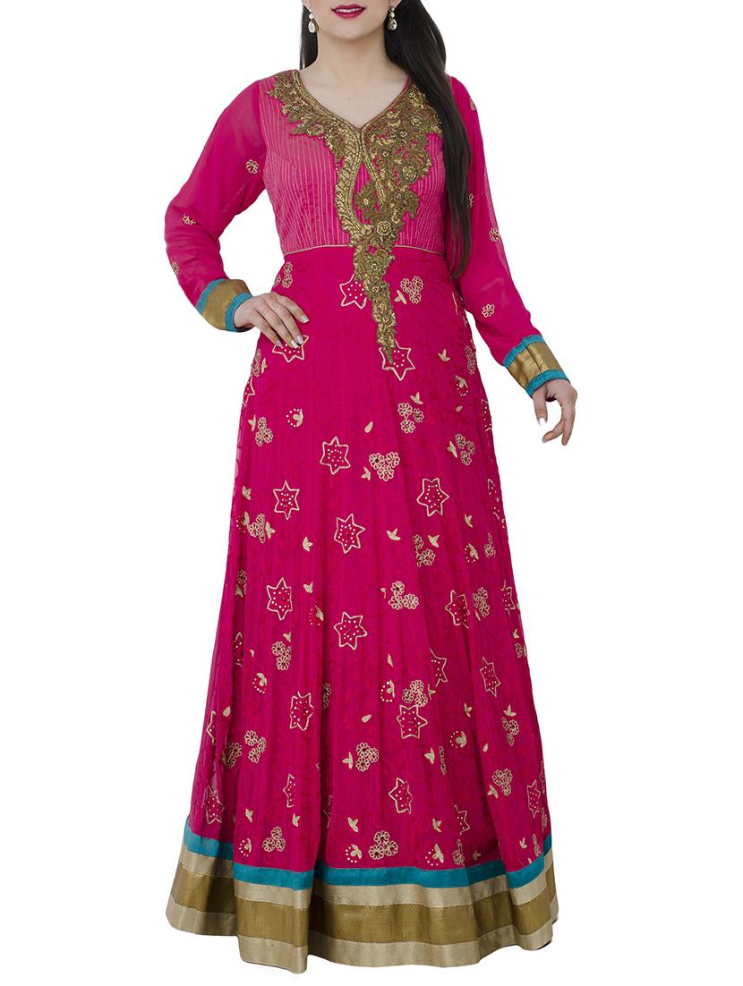 pink georgette flared suits stitched suit - 13196142 - Zoom Image - 1