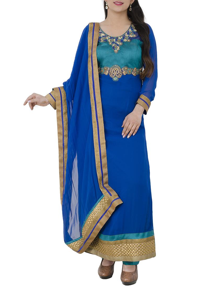 sky blue georgette straight pant suits stitched suit - 13196154 - Zoom Image - 1