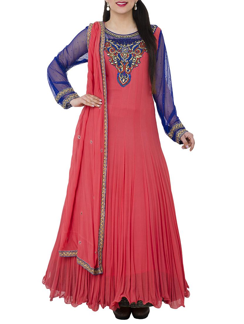 pink georgette flared suits stitched suit - 13196157 - Zoom Image - 1
