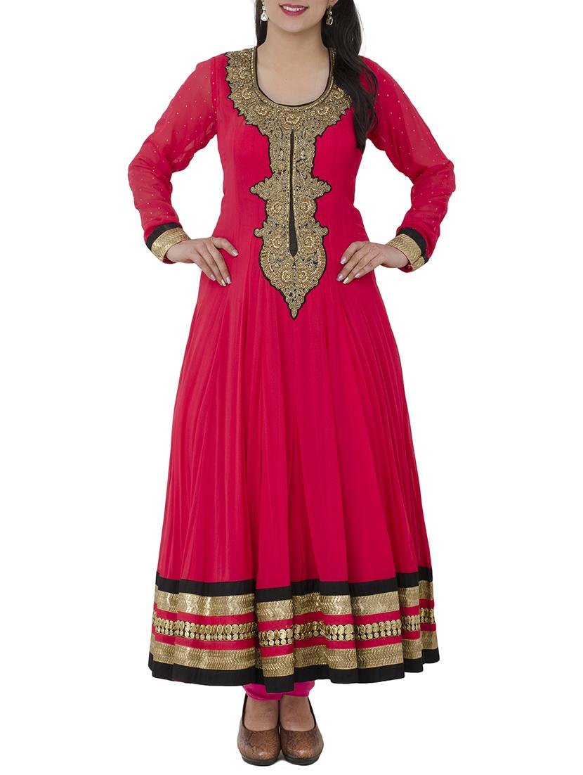 red georgette anarkali suits stitched suit - 13196158 - Zoom Image - 1