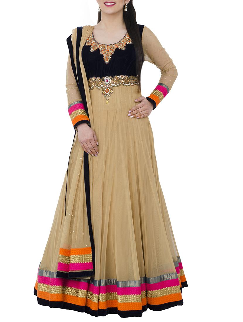 beige anarkali stitched suit - 13196173 - Zoom Image - 1