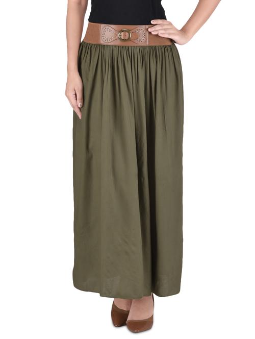 Green Poly Crepe Solid Skirt - 1320276 - Very Small Image - 1