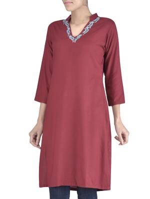 red rayon embroidered kurti - 1320577 - Standard Image - 2