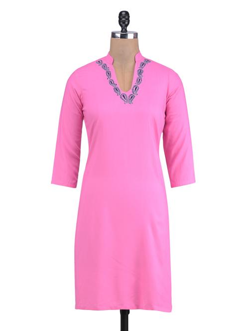 pink rayon embroidered kurti - 1320579 - Standard Image - 1