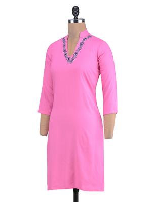 pink rayon embroidered kurti - 1320579 - Standard Image - 2