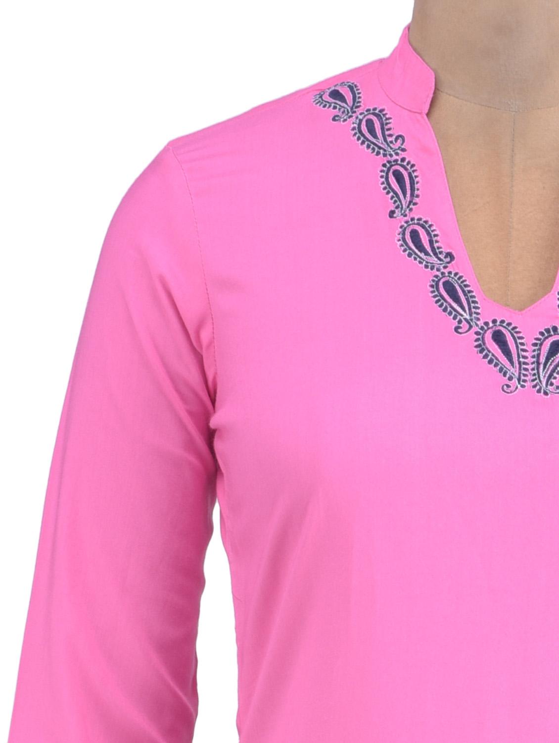 pink rayon embroidered kurti - 1320579 - Zoom Image - 4
