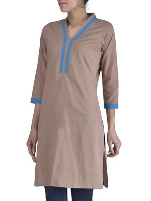 brown cotton plain kurti - 1320582 - Standard Image - 2