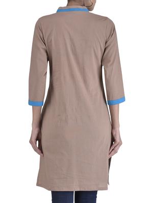 brown cotton plain kurti - 1320582 - Standard Image - 3
