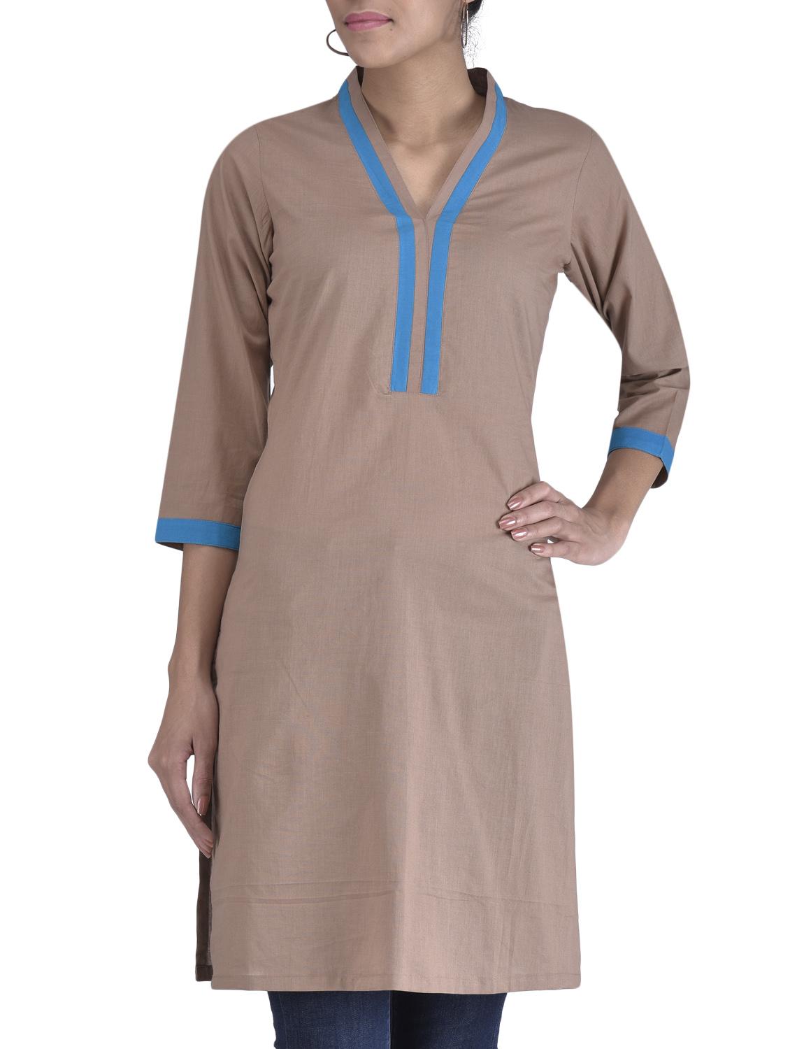 brown cotton plain kurti - 1320582 - Zoom Image - 1