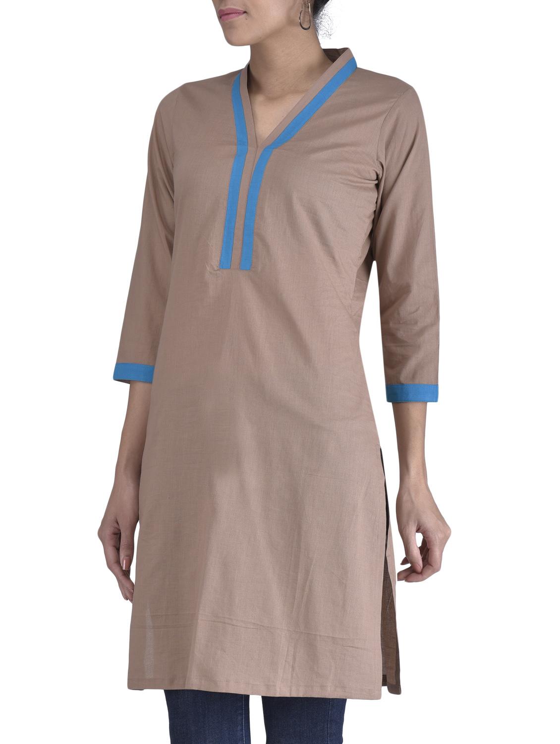 brown cotton plain kurti - 1320582 - Zoom Image - 2