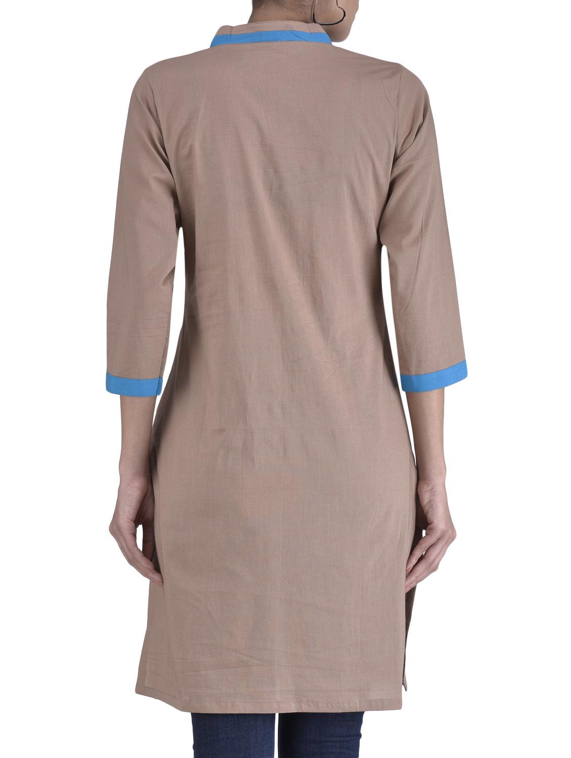 brown cotton plain kurti - 1320582 - Zoom Image - 3