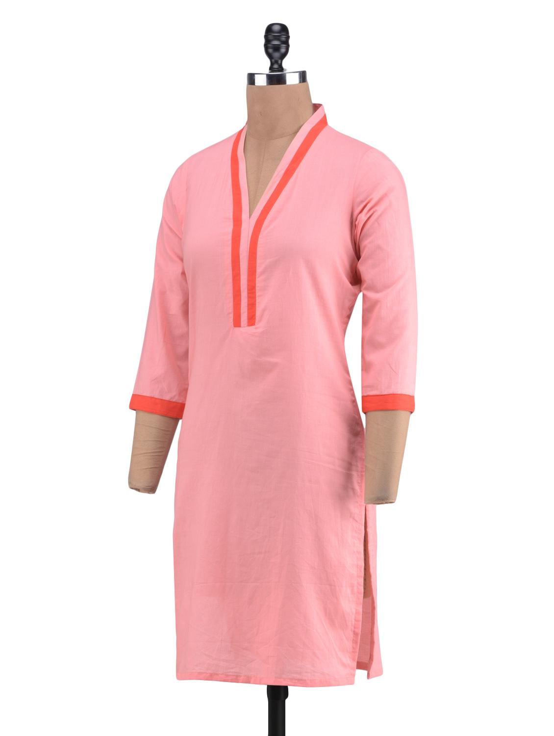 pink cotton plain kurti - 1320583 - Zoom Image - 2