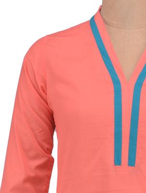 red cotton plain kurti - 1320589 - Standard Image - 4
