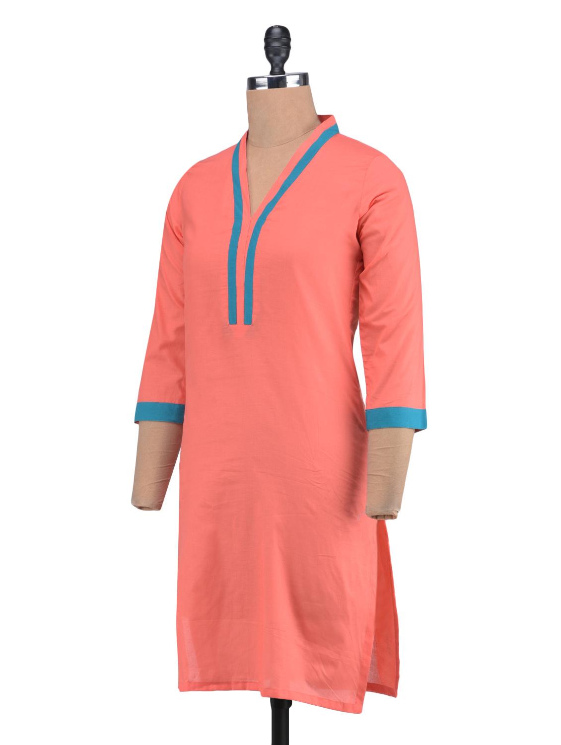 red cotton plain kurti - 1320589 - Zoom Image - 2