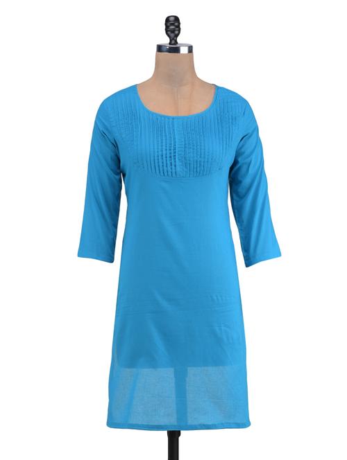 blue cotton plain kurti - 1320600 - Standard Image - 1