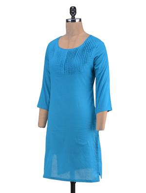 blue cotton plain kurti - 1320600 - Standard Image - 2
