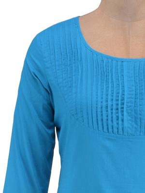 blue cotton plain kurti - 1320600 - Standard Image - 4