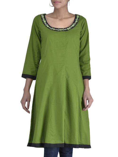 green cotton embroidered kurti - 1320602 - Standard Image - 1