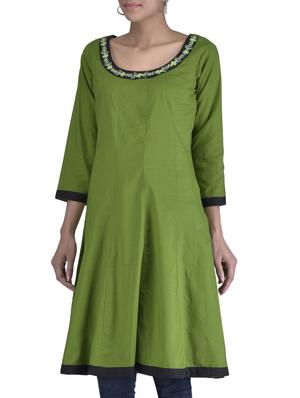 green cotton embroidered kurti - 1320602 - Standard Image - 2