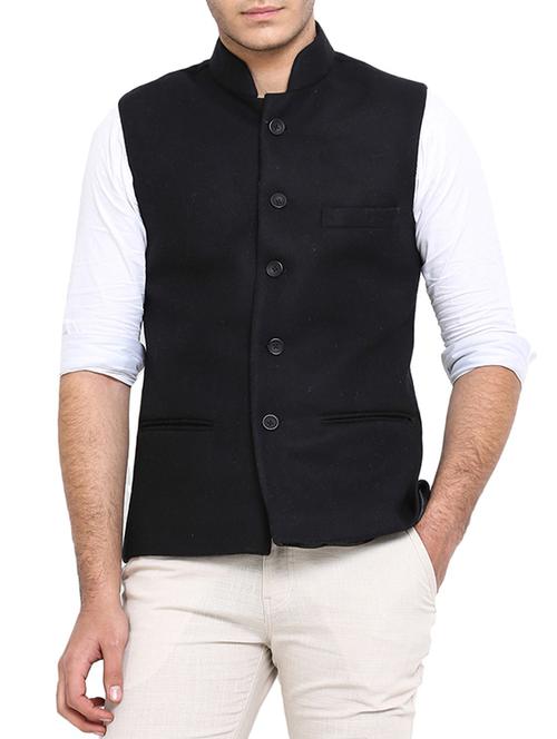 solid black cotton nehru jacket - 13206953 - Very Small Image - 1