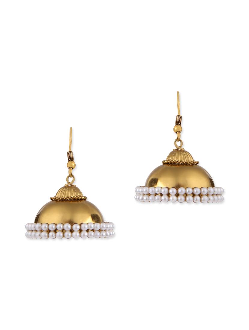 gold brass jhumka earrings - 13214569 - Zoom Image - 1