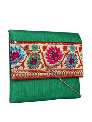 green polyester ethnic clutch - 13216374 - Standard Image - 5