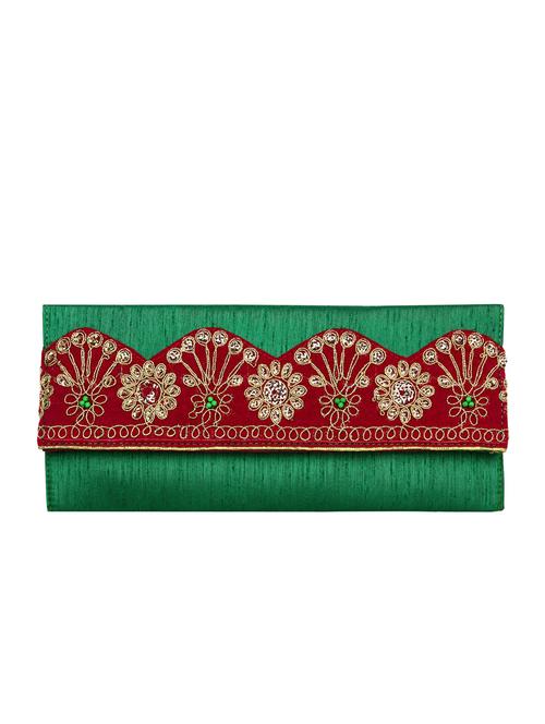 green polyester ethnic clutch - 13216382 -  Standard Image - 0