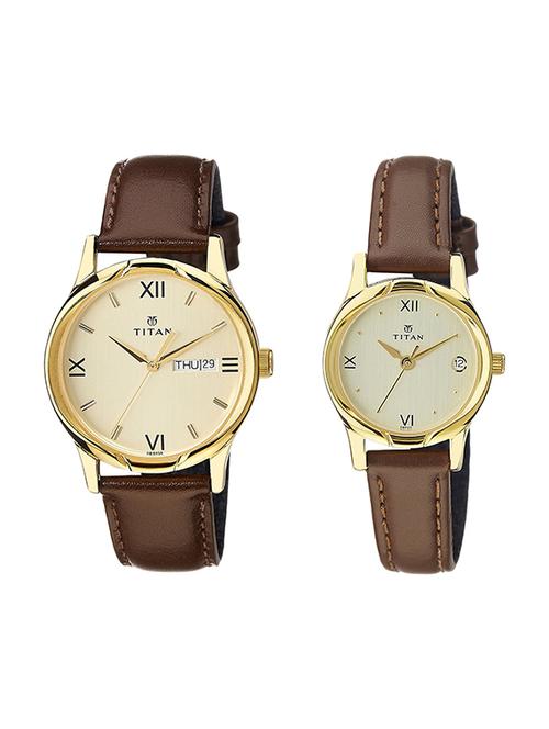 titan analog gold dial pair watch - ne15802490yl05 - 13216933 - Standard Image - 1